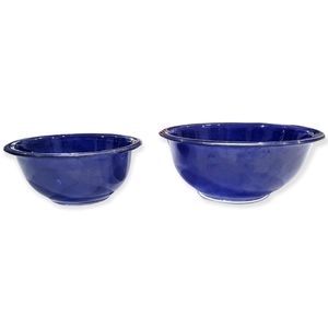 2 Vintage Pyrex Corning 322 323 Cobalt Blue Clear Bottom Nesting Mixing Bowls